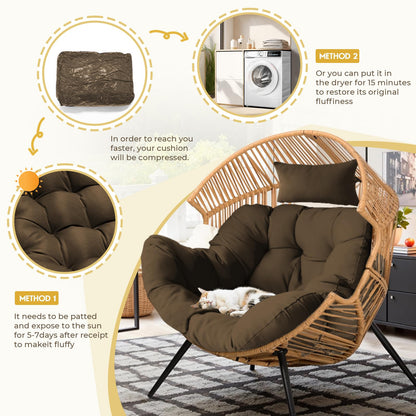 DANGHOOGY Outdoor Egg Chair Cushion, Waterproof Hanging Chair Cushion with Headrest Pillow, Egg Chair Replacement Cushion for Patio Furniture, U-Shaped Eggs Swing Cushion for Basket Chairs, Brown