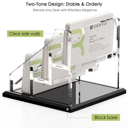 SANRUI Acrylic Business Card Holder - 8MM Thick Widened Base, 3-Slot Business Card Display for Desk , Fits 3.5x2 Inch Cards, Versatile for Office/Home/Trade Shows