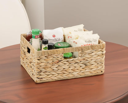 Jumbo Wicker Basket, Rectangular Wicker Baskets for Storage, Water Hyacinth Extra Large Storage Baskets, Shelf Basket with Built-in Handles-1 Pack
