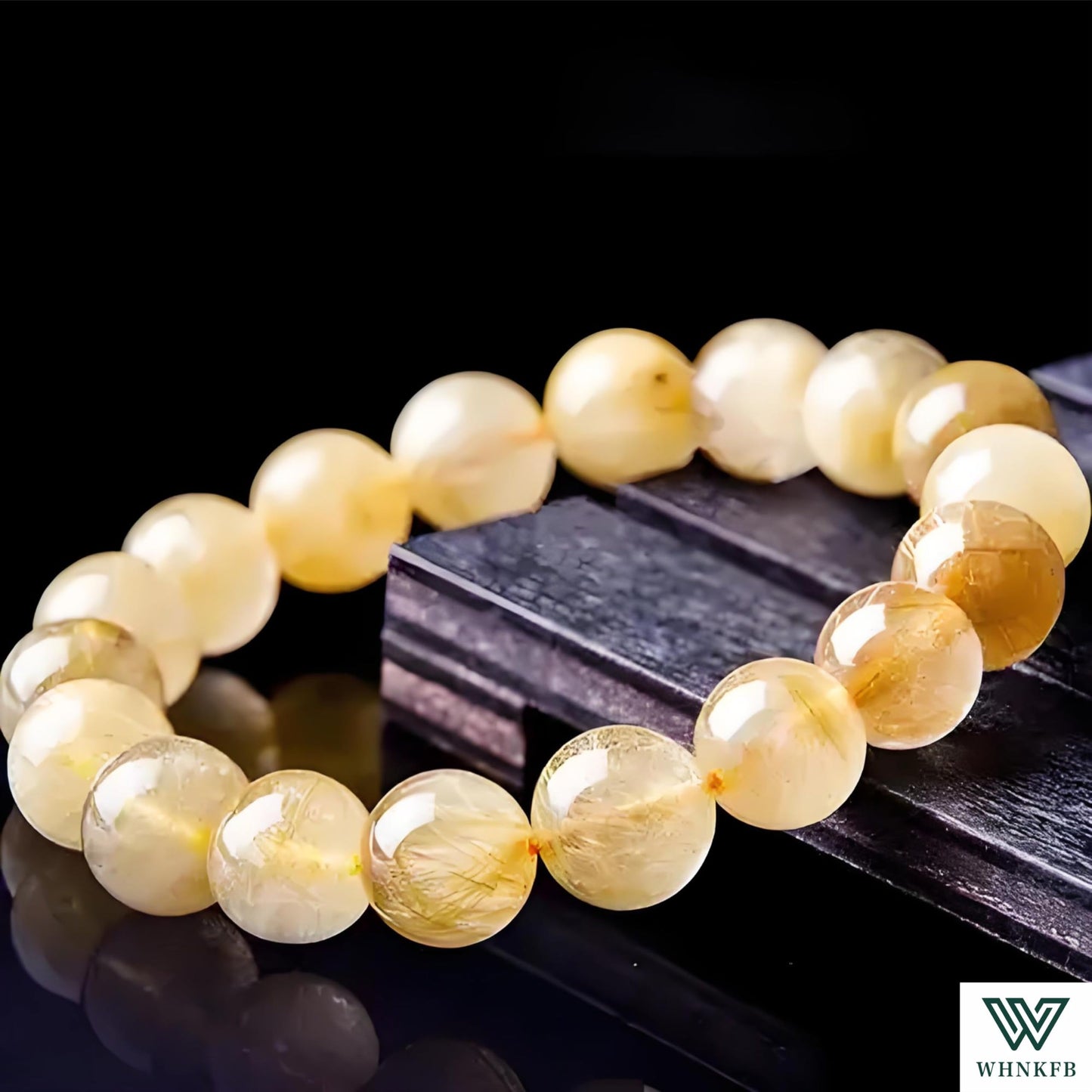 WHNKFB 6mm 100PCS Natural Frosted Gold Rutilated Quartz Round Beads, Cotton-Like Included Loose Crystal Beads for Jewelry Making Craft - 4mm 6mm 8mm 10mm Options with Free Elastic Cord