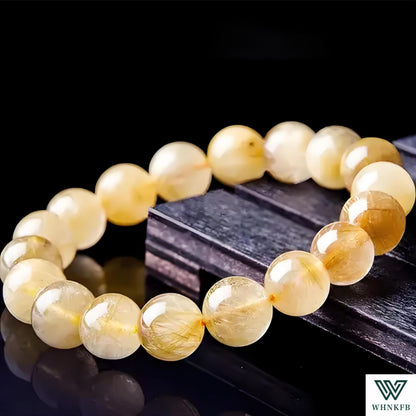 WHNKFB 10mm 50PCS Natural Frosted Gold Rutilated Quartz Round Beads, Cotton-Like Included Loose Crystal Beads for Jewelry Making Craft - 4mm 6mm 8mm 10mm Options with Free Elastic Cord