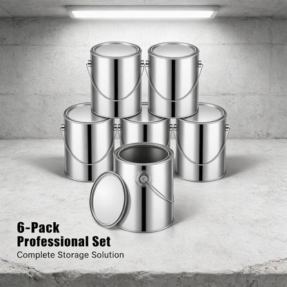 Nyuemystery 6 Pack 1 Gallon Empty Paint Cans with Lids, Unlined Metal Paint Buckets with Handle for Oil Based Paint, Solvents, Craft DIY Art Supply Storage (Silver)