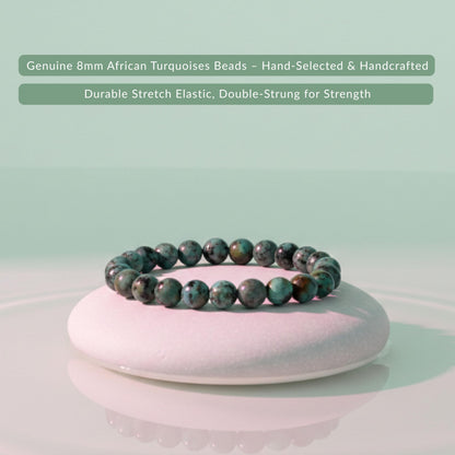 Cherry Tree Collection African Turquoise Beaded Bracelet – Genuine 8mm Gemstone Stretch Bracelet for Men & Women – Handmade Crystal Bracelet - (African Turquoise - M)