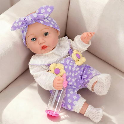 12" Flower Pattern Baby Doll With Backpack Carrier Can Store Clothes and Accessories,12 Inch Baby Dolls Set In Gift Box With Hanky Pacifier Bottle Pretend Baby Care Toy For Girl Child Toddler 3+ Gifts