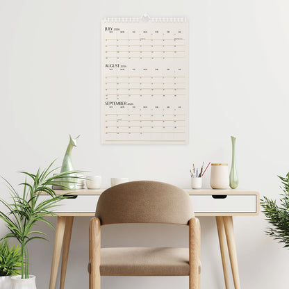 Karto 3 Month Wall Calendar 2025-2026 - Vertical 11x17 inch July 2025 to December 2026 - Boost Your Productivity and Easy Planning with the Aesthetic Monthly Calendar - Beige