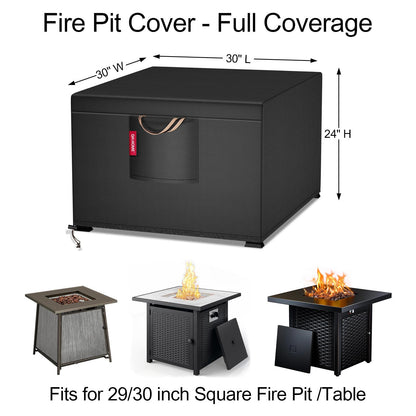 QH.HOME [2026 Upgraded 900D Fabric] Fire Pit Cover for Fire Pit, Super Waterproof fit for Propane Fire Pit Table , Square 30''Lx 30''Wx 24"H -Black