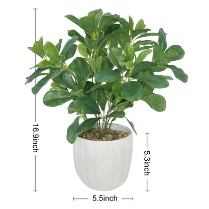Hisow Artificial Potted Plant Leaves, 16.9" Artificial Shrubs Plants Arrangements Fake Eucalyptus Leaves with Vase Faux Greenery Leaf for Home Garden Table Centrepieces Indoor Décor
