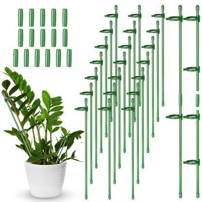 meekoo 30 Pcs Adjustable Garden Plant Support Stakes Single Stem Plant Cage Support Rings with Clips and Connect Pipe for Orchid Rose Tomato, 12 Inch (Green)
