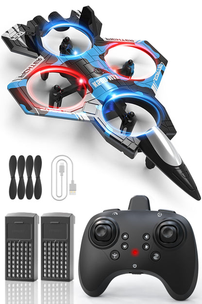 Hnvuxs Fighter Mini RC Airplane for Kids - Hand Launch Stunt Drone with Auto Hover, 3D Flips & Easy Joystick Control, 3 Speeds, Propeller Guards, Indoor Outdoor Toy Gift for Beginners