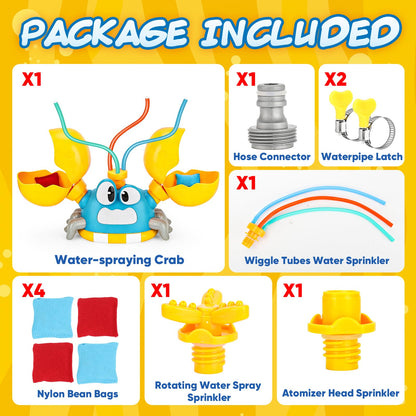 Water Sprinkler for Kids Toddlers, 4 in 1 Crab Sprinklers for Yard with 3 Spray Patterns & 4 Bean Bags for Toss Game, Kids Sprinklers for Outside Backyard, Summer Toys Water Fun for Kids 3 4 5 6 7 8