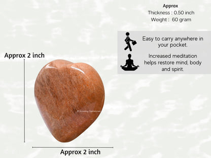 Peach Moonstone Crystal Heart Palm Stone - Pocket Massage Worry Stone for Natural Body Chakra Balancing, Reiki Healing and Crystal Grid
