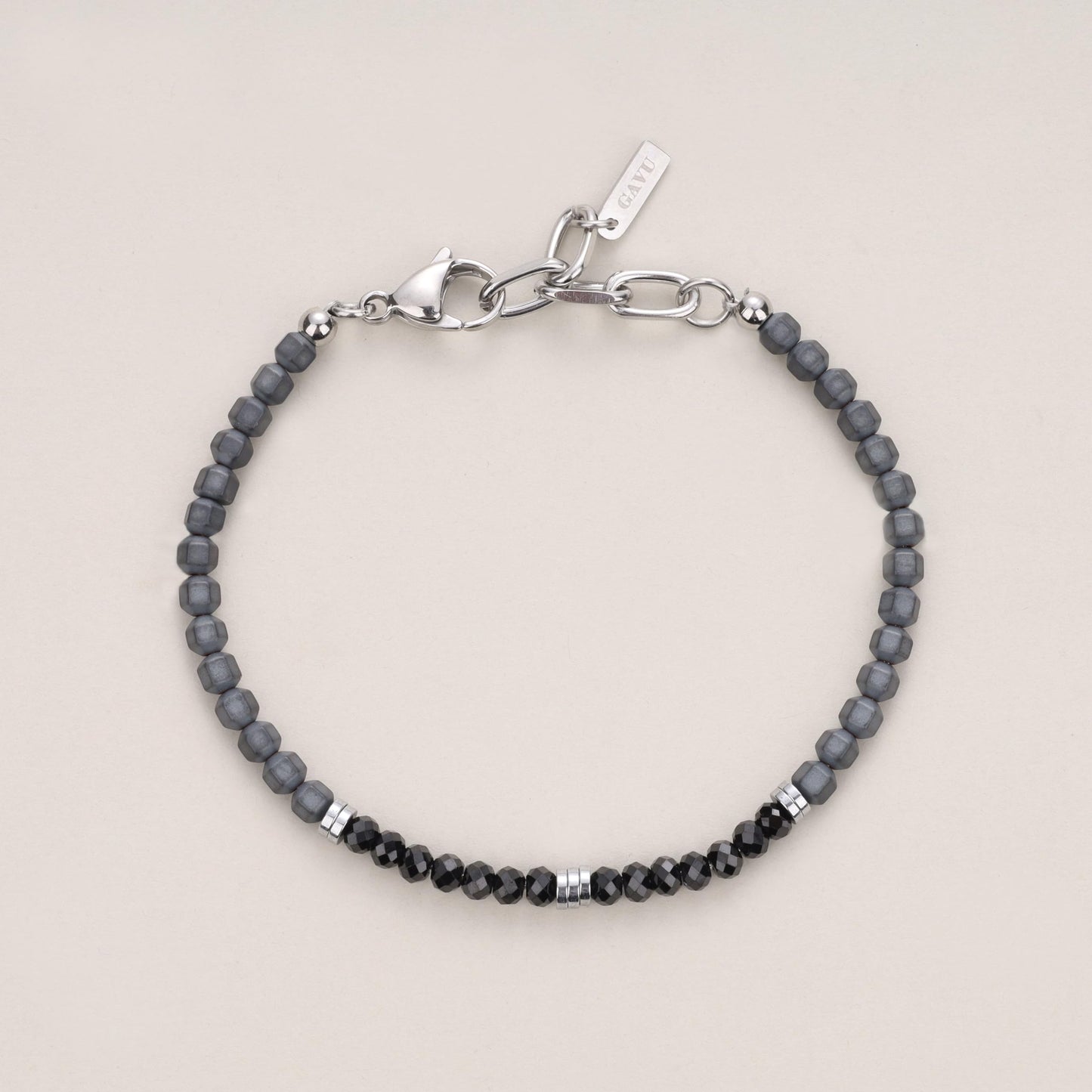 GAVU Crystal Men's Bracelet, Hematite & Black Spinel Beaded Bracelet