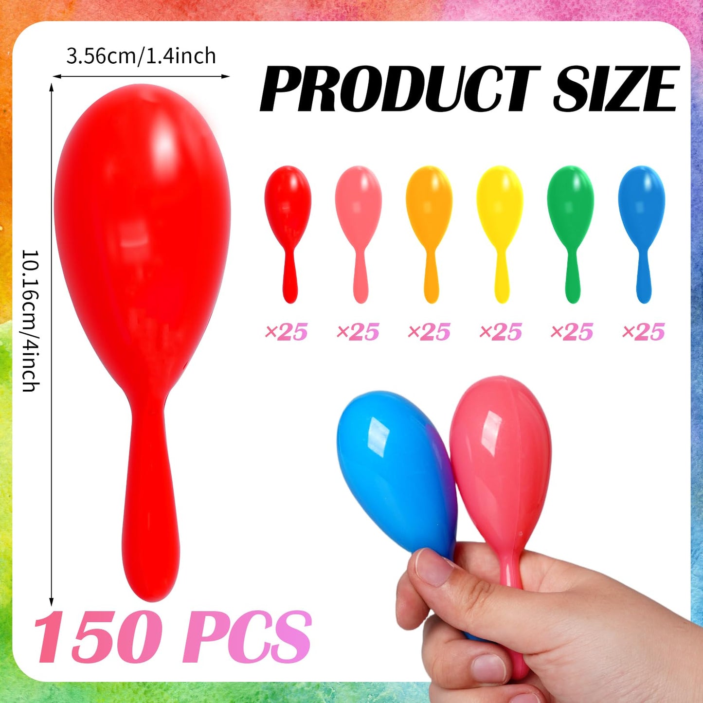 CONEHOY 150 Pcs 4 Inch Mini Maracas Plastic Noisemaker Musical Instruments Neon Maracas Shakers for Kids Birthday Party Classroom Mexican Fiesta Cinco De Mayo Party Favors