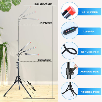 Orchbloom 3Head Grow Light with Stand, 5-Mode Timer 4/8/12/16/20H, 27 Watt Power Home Plug LED Grow Lights for Indoor Plants for Tall Houseplants, Bonsai Tree, Seed Starting, 24"-64" Adjustable Height