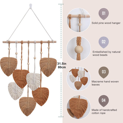 EaseMyKit Wall Hanging Decor Leaves Tapestry, Boho Wall Decor Woven Feather Handmade Yarn Tassels Leaf Macrame Wall Art Decorations for Living,Bedroom,Office,Nursery,Apartment Room,16x22 Inch(Brown)