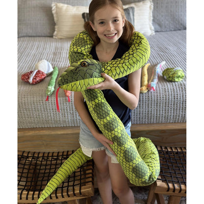 MaoGoLan 118 inch Giant Green Stuffed Snake, Realistic Mommy Snake with 4 Babies & 3 Eggs Plush Toy, Large Green Boa Constrictor Stuffed Animal for Boys Girls Kids Christmas Easter Gift