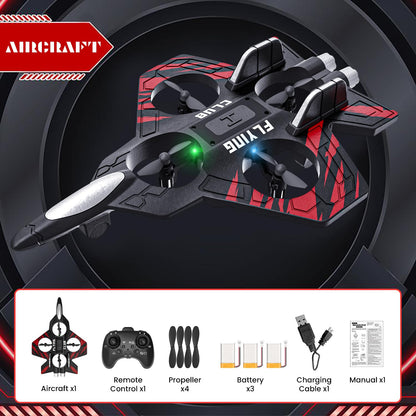 RC Plane - RC Airplane Fighter, Foam Remote Control Airplanes, RC Plane Fighter Jet with Auto Hover, Headless Mode 3D Flip Colorful LED Lights & 3 Batteries