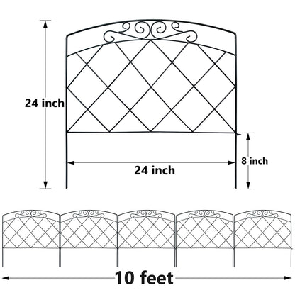 Thealyn Decorative Garden Fence 24 in H x 24 in W (5 Panels, Total Length 10 ft) Rustproof Metal No Dig Fencing Animal Barrier Fence, Outdoor Border for Dog, Yard, Patio, Flower, Bed