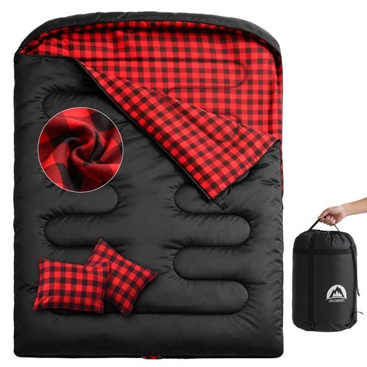 Swtmerry Double Sleeping Bag for Adults with 2 Pillows, Big & Tall Queen Size XL Sleeping Bag for 2 Person, Waterproof & Lightweight Warm for 3 Seasons, Cold Weather,Camping, Hiking & Backpacking