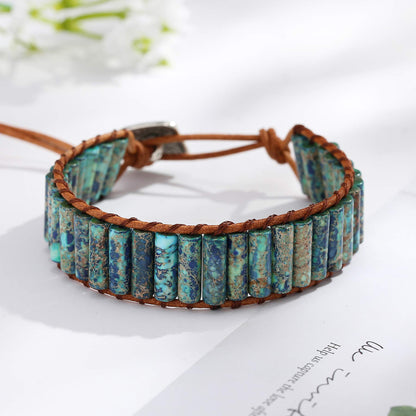 Plumiss Boho Handmade Blue Imperial Jasper Bead Wrap Bracelet for Women Men