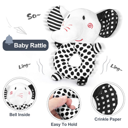 AJsupojouet Newborn Toys,High Contrast Black & White Baby Toys 0-6 Months with Sensory Cards & Rattle, Essential for Brain Development, Tummy Time & Car Seat Toys for 0 2 4 6 Month Old