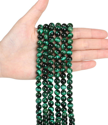 LAIDANLA Green Tiger Eye 8mm Natural Stone Beads Round Loose Gemstone Stone Beads for DIY Bracelet Necklace Earrings Jewelry Making Polishing Beading Crystal 96PCS 2 Strand 32"