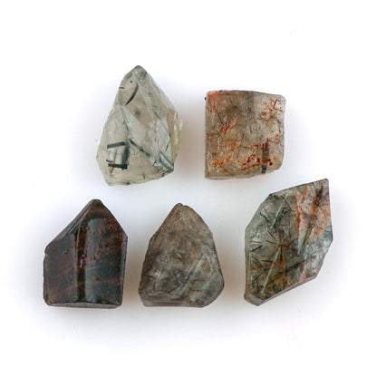 CRYSTALINES 5pcs Wholesale Natural Raw Green Rutile Quartz Gemstone, Untreated Rough Stone, Bulk Loose Supplies, DIY Crafts, Jewelry Making, Healing Crystals, Birthstone, Gem Collection, AAA Grade