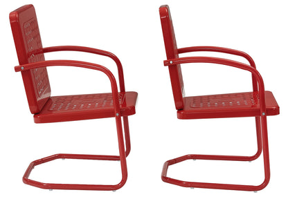 Crosley Furniture Bates 2-Piece Outdoor Chair Set, Retro Metal Patio Chairs for Dining, Porch, Deck, Balcony, Bright Red Gloss