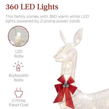 Best Choice Products 3-Piece Large Lighted Christmas Deer Family Set 5Ft Outdoor Yard Decoration with 360 LED Lights, Stakes, Zip Ties - White