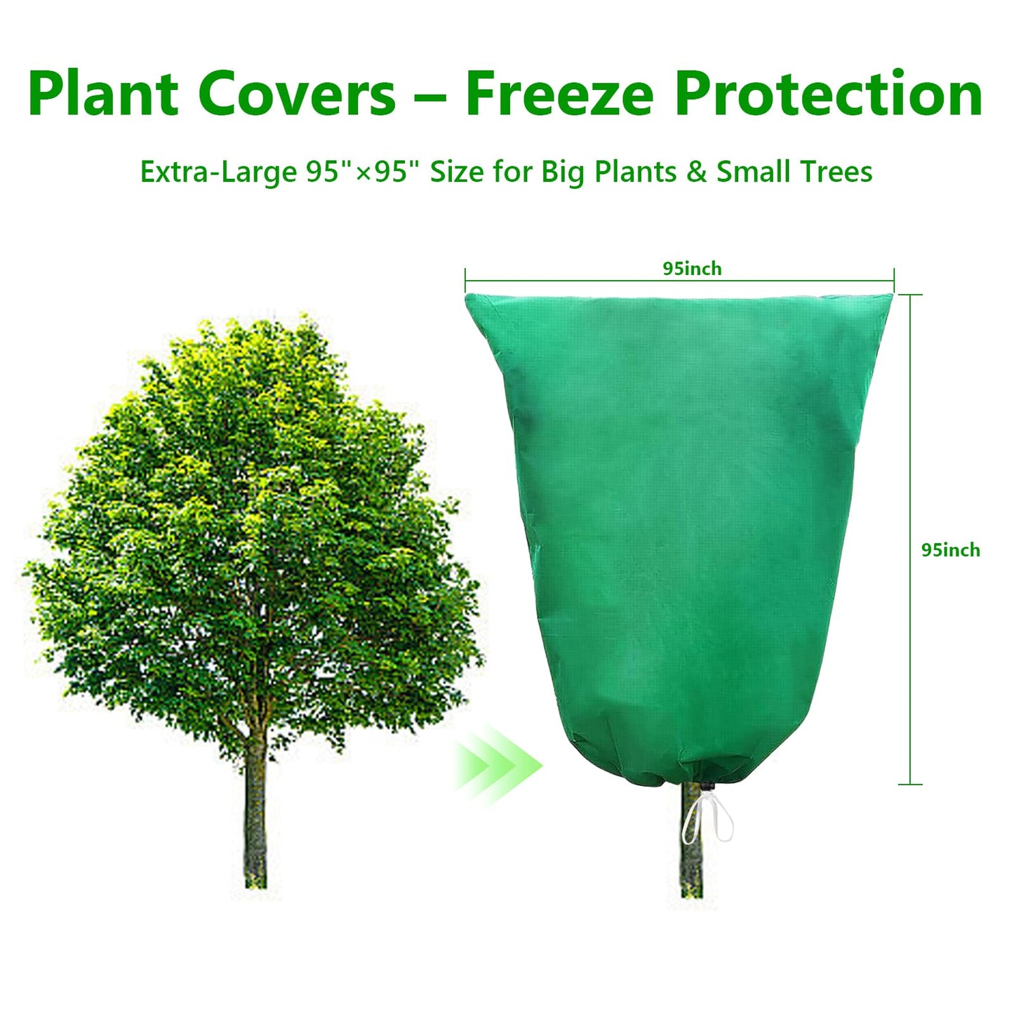 Plant Covers Freeze Protection – 2 Pack 95"x95" Extra Large Frost Blankets for Outdoor Plants, 2.8oz/yd² Heavy-Duty Tree Covers with Zipper & Drawstring – Reusable Winter Plant Freeze Cloth