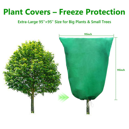 Plant Covers Freeze Protection – 2 Pack 95"x95" Extra Large Frost Blankets for Outdoor Plants, 2.8oz/yd² Heavy-Duty Tree Covers with Zipper & Drawstring – Reusable Winter Plant Freeze Cloth