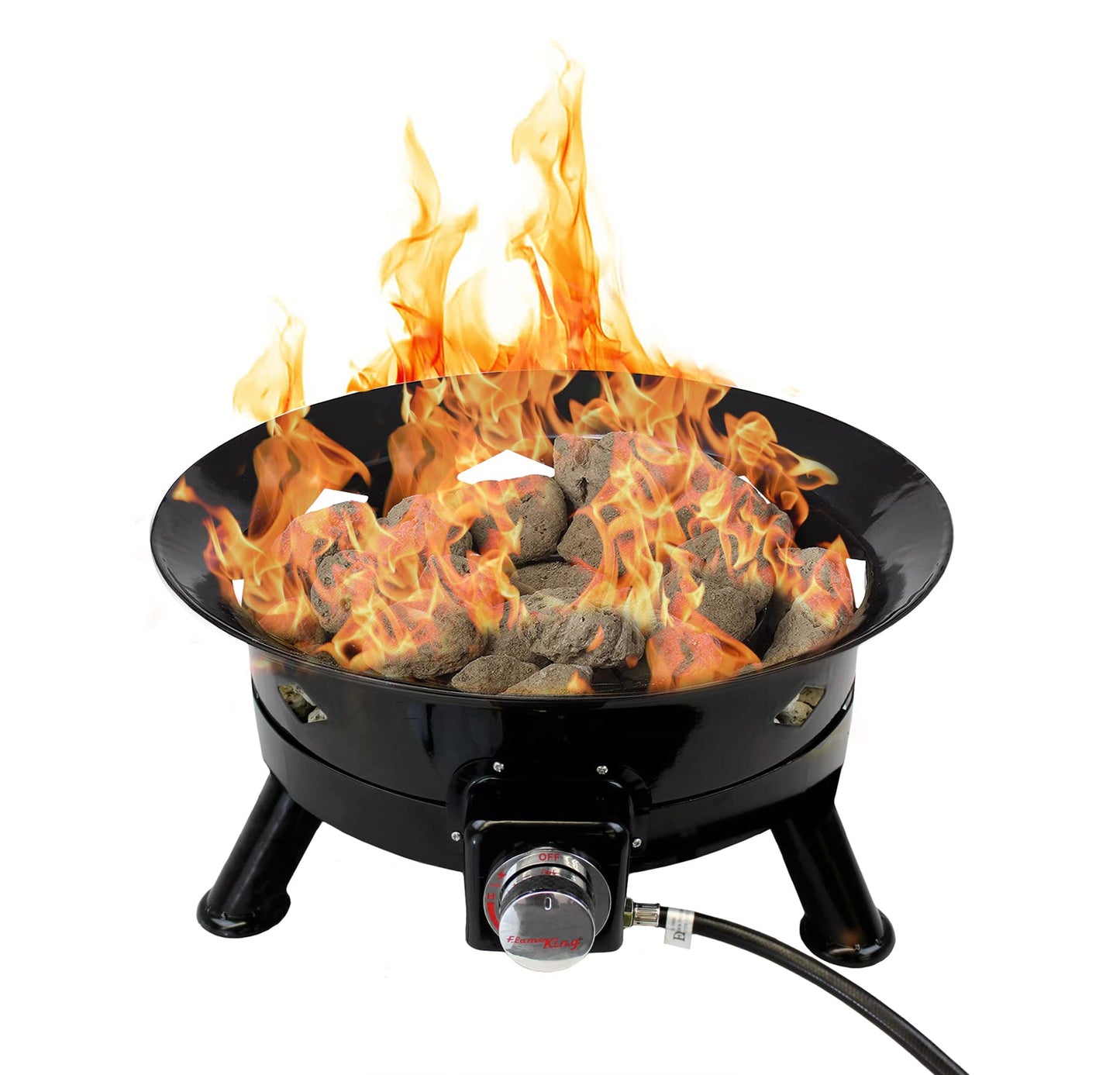 Flame King Smokeless Portable Propane Fire Pit Bowl, 24 inches, 58K BTU with Propane Grip Scale, Self Igniter, Cover, & Carry Straps for RV, Camping, & Outdoor Living
