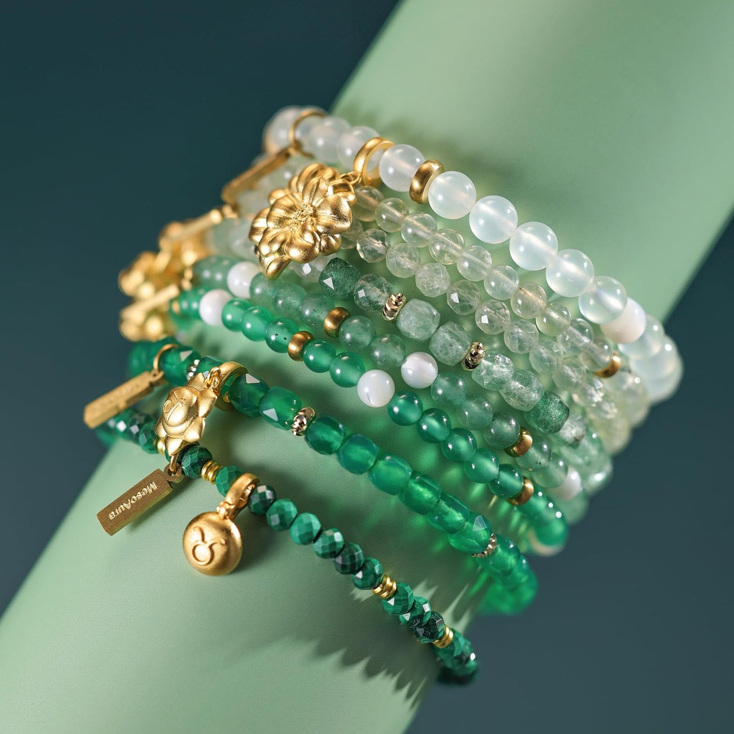 MesoAura Green Strawberry Quartz Crystal Bracelet for Women & Men – Handmade Gemstone Beaded Bracelet, Heart Chakra Stone for Love, Compassion & Creativity – Adjustable Crystal Jewelry Gift (Heart Garden Green Strawberry Quartz Bracelet)
