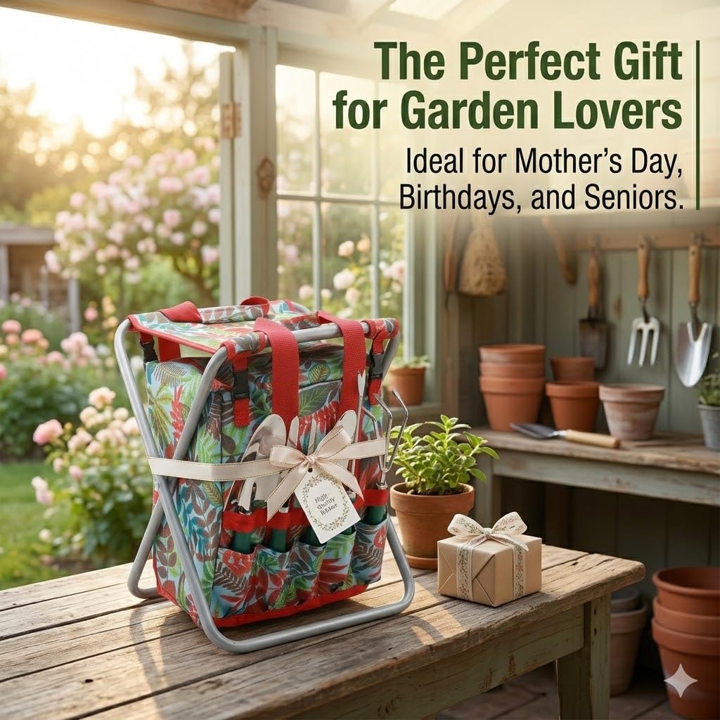 Bo-Toys 7-piece Garden Tool Set with Tote and Folding Stool Seat