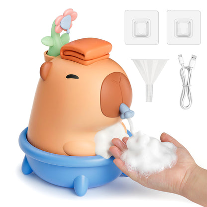 UNEEDE Capybara Hand Soap Dispenser, Automatic Touchless Foaming with Advanced Sensor, IP7 Waterproof, Portable & Wall Mount Rechargeable, 9.5oz/280ml, Cute Soft Silicone for Bathroom, Decor Gifts