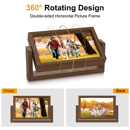 Mixoo 4x6 Picture Frame Rotating Photo Frame, Wooden Picture Frames 4x6 Horizontal Double sided Rustic Floating Frame for Desk Tabletop Family Office Wedding