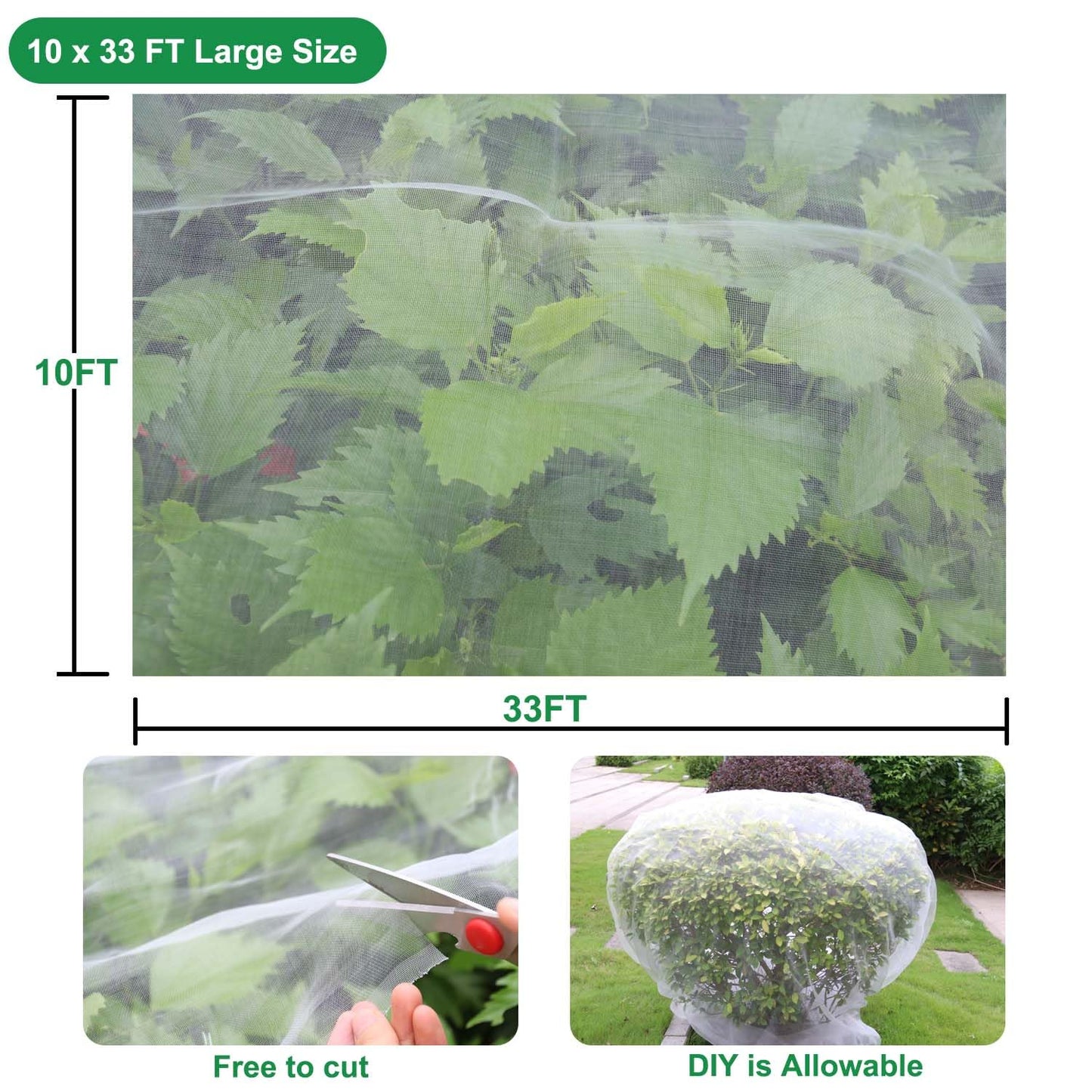 KLEWEE Thicker Garden Netting for Raised Beds, 10 x 33 FT Ultra Fine Garden Mesh Netting Barrier Screen Protection Netting for Vegetable Plants Fruits Flowers Crops Row Covers