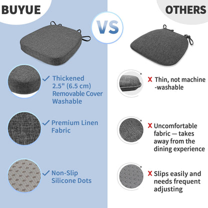 BUYUE Thickened 2.5" Friendly Woven Fabric Dining Chair Cushion, U-Shape High Density Foam Comfortable Chair Pad for Kitchen, Slip Resistant Indoor Seat Cushion (1 Piece, Dark Gray)