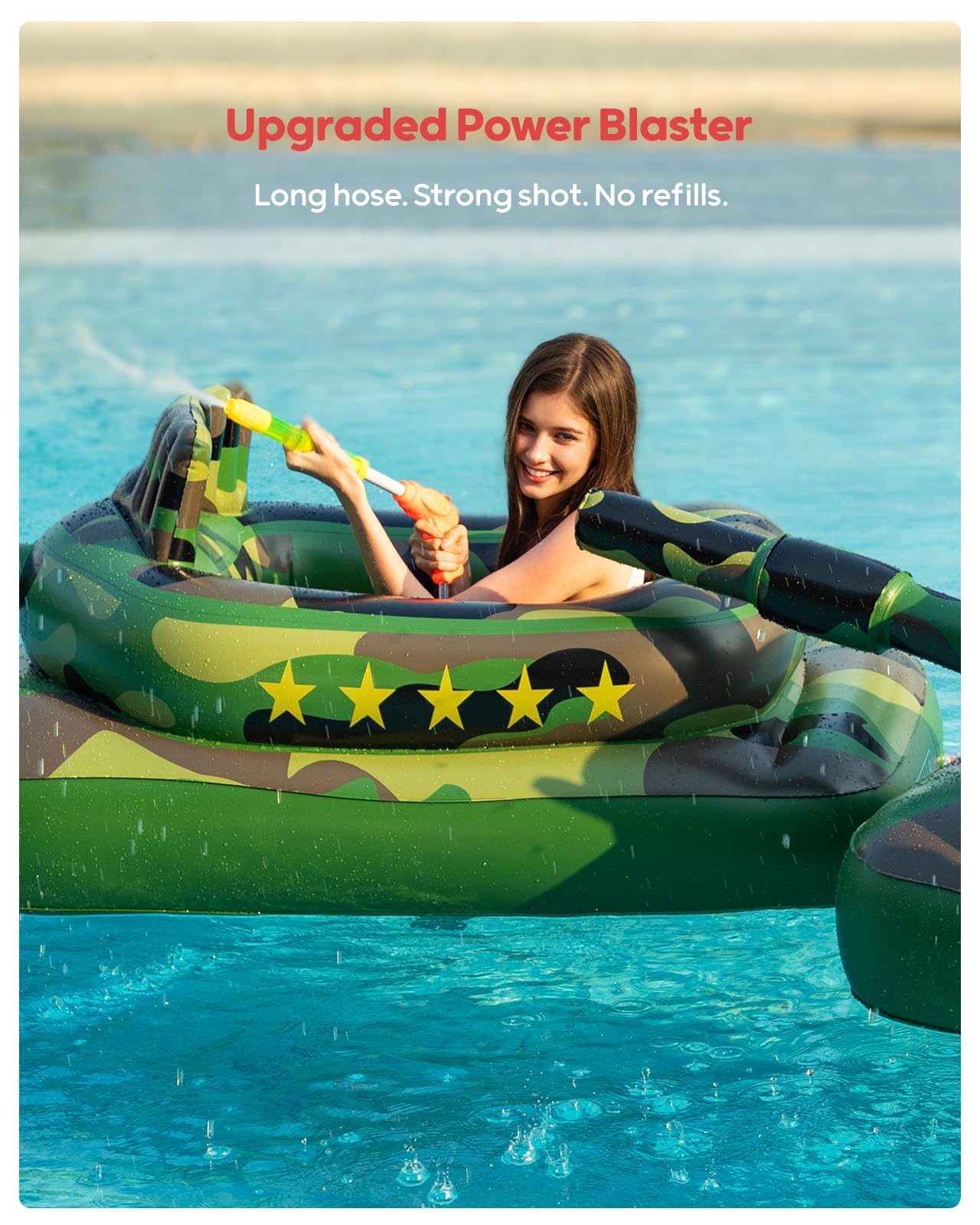 QPAU Inflatable Tank Pool Float for Adults & Kids – Ride-On Camouflage Floaty with Water Cannon, Swim Raft Toy for Boys Girls Ages 6+, Lake Beach Backyard Party Floaties, Green