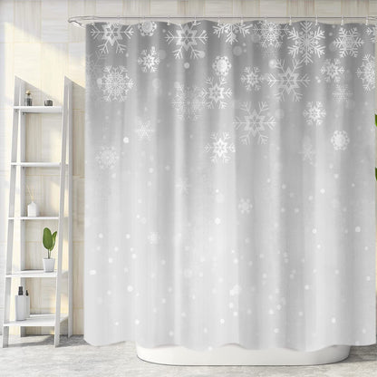 Sanzugh Grey Christmas Shower Curtain, Winter White Gray Silver Snowflake Fabric Shower Curtains Set for Bathroom Sparkly Xmas Snow Decoration with Hooks 72 X 72 inch Bath Decor