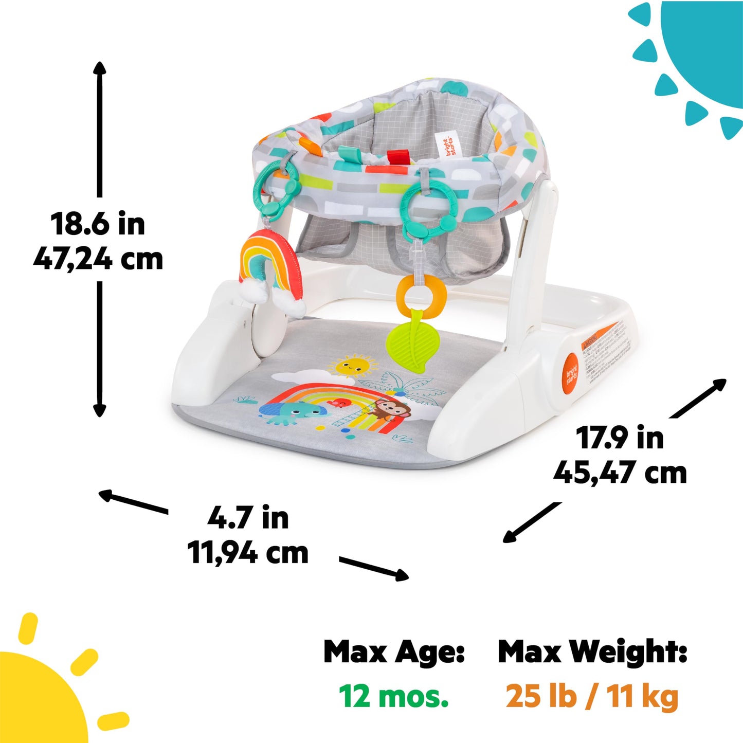Bright Starts Learn-to-Sit Baby Floor Seat, 2-Positions Grow with Infant, Portable Baby Chair, Includes Sensory Toys, Unisex, 4-12 Months, Playful Paradise