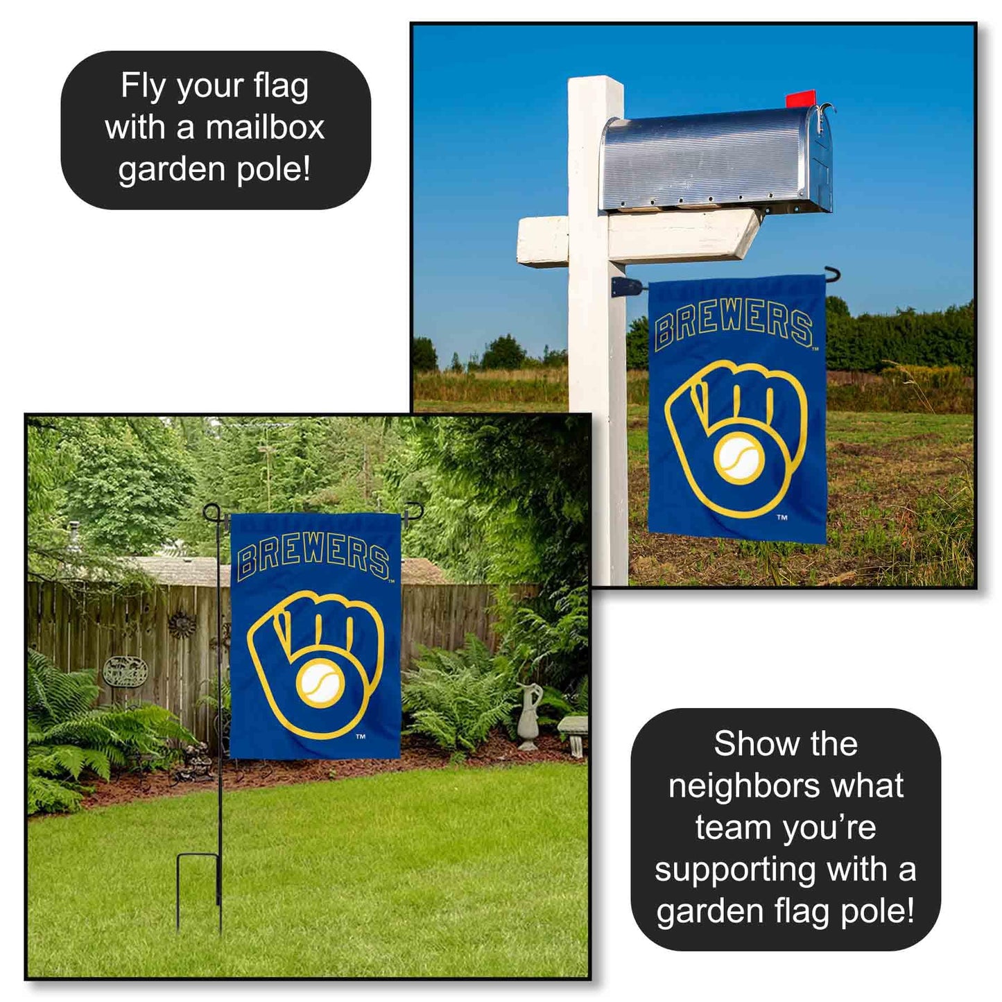 Milwaukee Brewers Retro Throwback Glove Double Sided Garden Flag