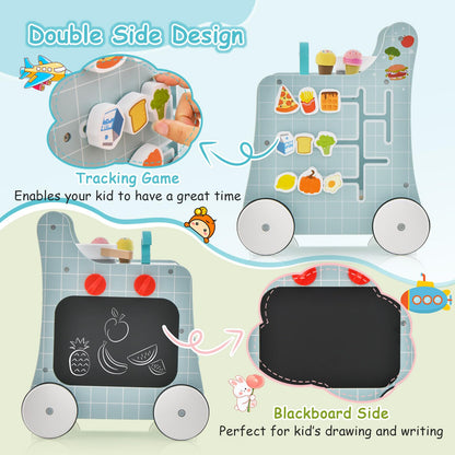 BABY JOY 6 in 1 Wooden Baby Walker, Toddler Pretend Play Kitchen Playset, Push and Pull Sit-to-Stand Learning Walker Activity Center, Montessori Educational Toy, Push Walker for Boys Girls