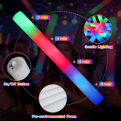 SHQDD 56PCS Foam Glow Sticks Bulk, Light up Foam Sticks with 3 Modes of Color Flashing, Glow Sticks Party Pack, Light up in the Dark Party Supplies for Wedding, Concert, New Year, Halloween