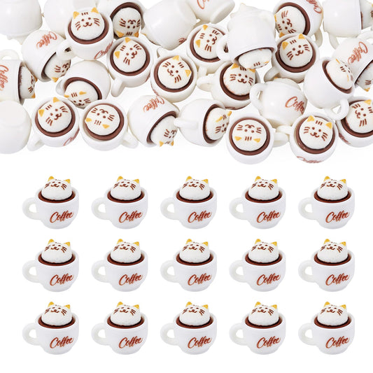 Cheriswelry 35Pcs Mini Resin Coffee Cups Food Drinks Miniature Dollhouse Accessories Cute Cat Coffee Mug Ornament 17.5x23mm for Kitchen Play Tableware Party Decoration