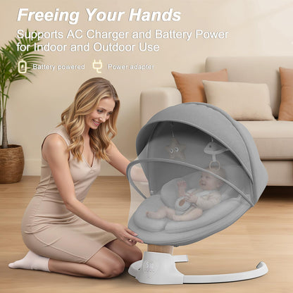 Baby Swings for Infants, FasonBaby Electric Baby Swing with Music Speaker, 5 Speeds, Remote Control and Bluetooth - Portable Infant Swing for Indoor and Outdoor (Gray)