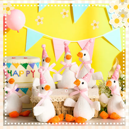 Vertintong 24 Pcs Silly Goose Plush Stuffed Animal Toy Birthday Decorations 8 inch One Silly Goose Baby Shower Party Favor Duck Stuffed Animal with Birthday Hat for Girls Funny Party Supplies (Pink)