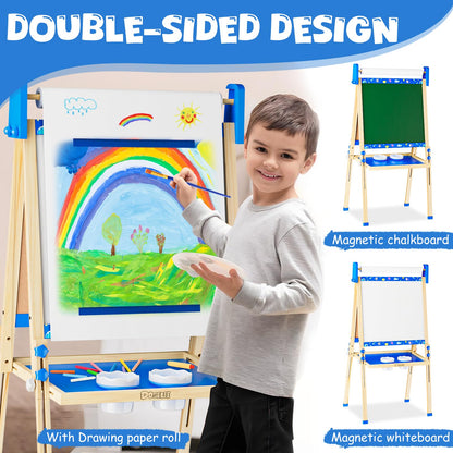 Easel for Kids Toys,Toddler Art Easel, Boy Toys for Ages 5-7,Adjustable Wooden Magnetic White Board and Chalk Board with Art Supplies, 4 5 6 7 8 9 10 Year Old Boys Birthday Gifts