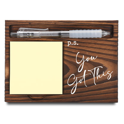 Positive Affirmation Gifts, Job Promotion Gifts, Farewell Gifts, Motivational Gifts, Sticky Note Holder, Post-it Note Dispenser for Desk, Wooden Post-it Note & Pen Holder 6.5" x 4.7" - FTA120