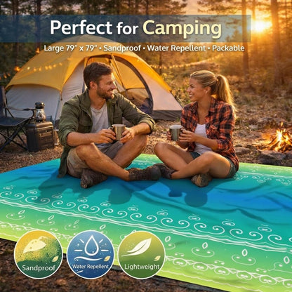 HZJOYUE Oversized Beach Blanket (79" x 79") - Sandproof & Waterproof Outdoor Picnic Mat for 4-7 Adults - Lightweight, Foldable & Portable Ground Cover for Travel, Camping, Festivals